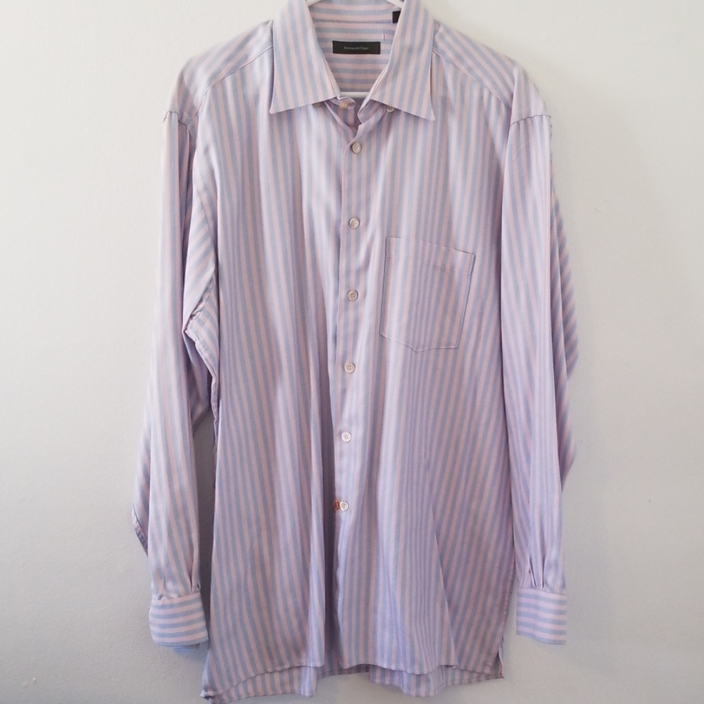 Ermenegildo Zegna Pink & Blue Striped Dress Shirt